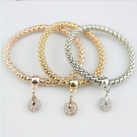 Chain Weave Rhinestone Charm Bracelet Trio New - Picture 6 of 7